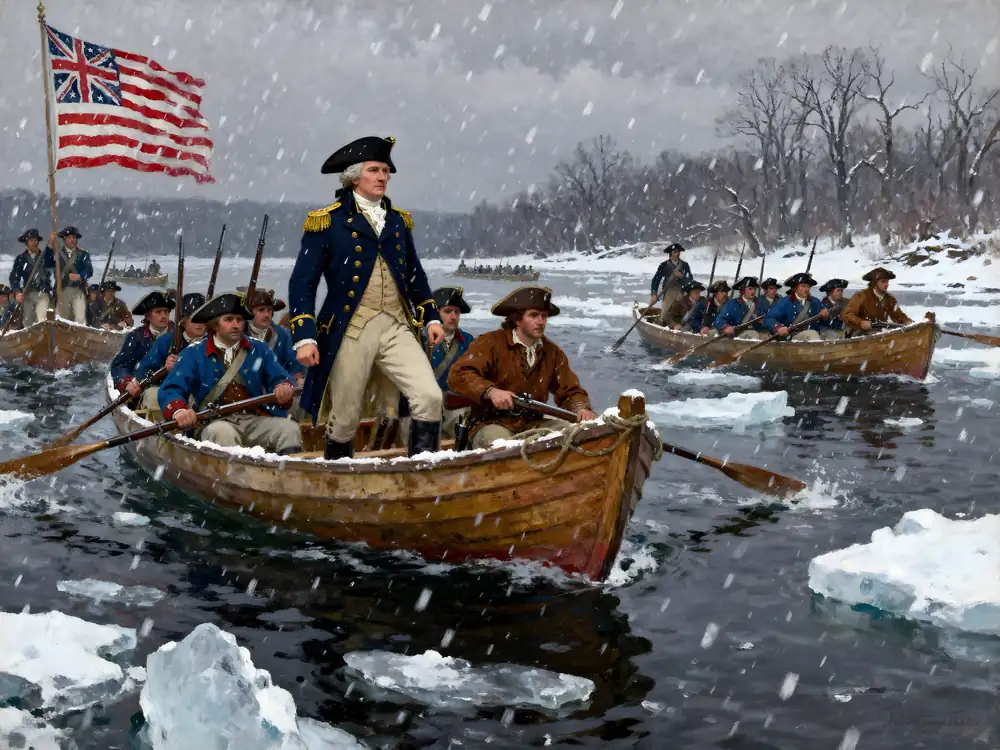 Washington and his men crossing the Delaware River